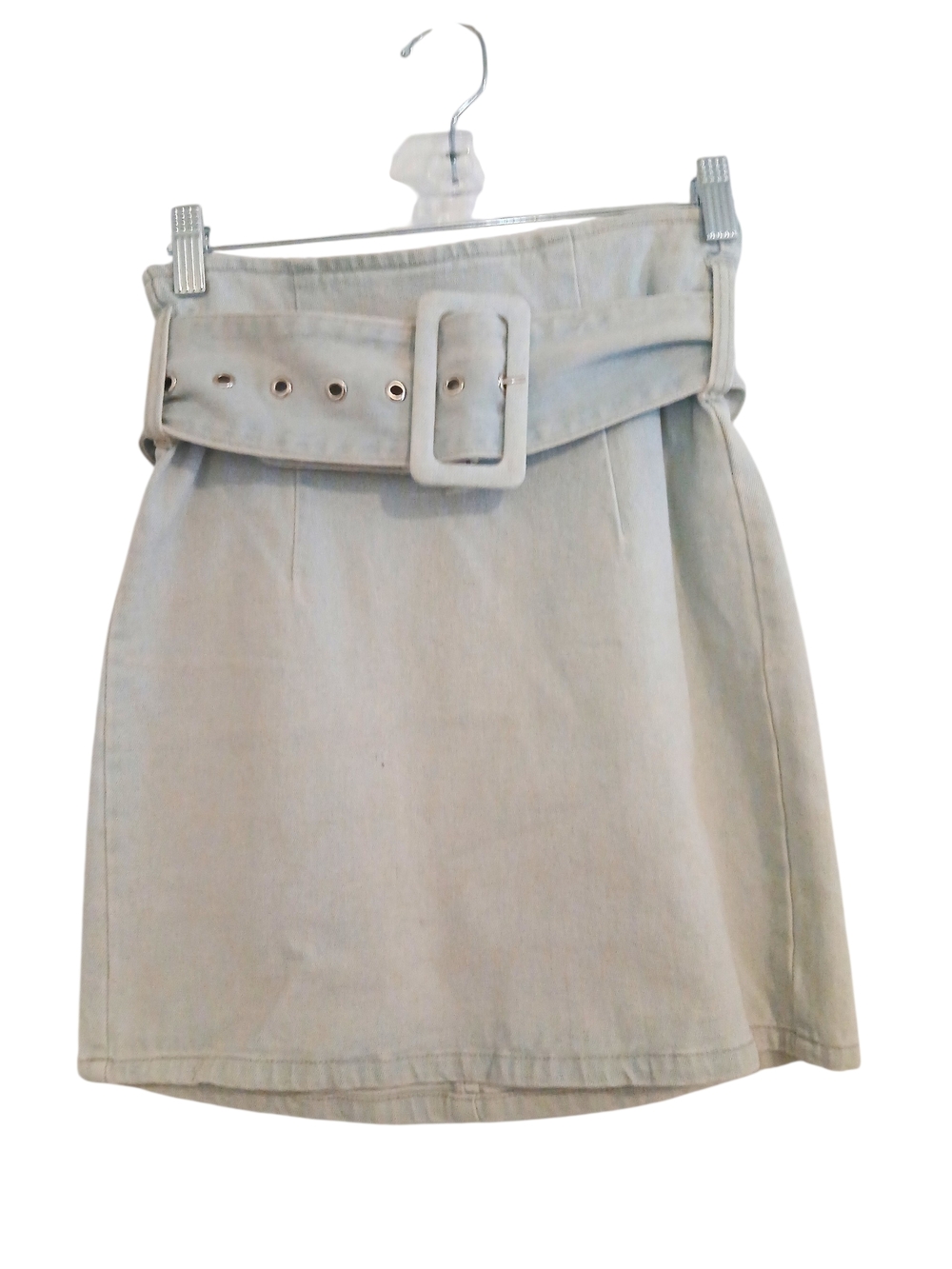 High-Waist Belted Mini Skirt in Light Cream